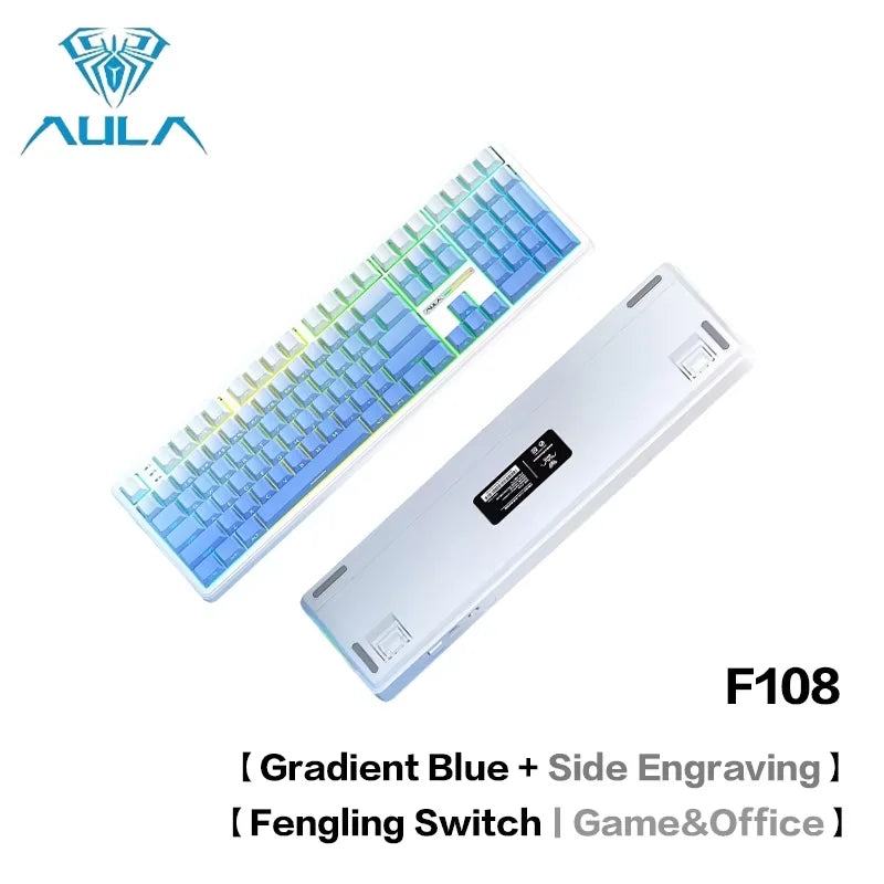 AULA F108 Pro Bluetooth 2.4G wired three-mode connection mechanical keyboard full-key hot-swappable gasket structure RGB light