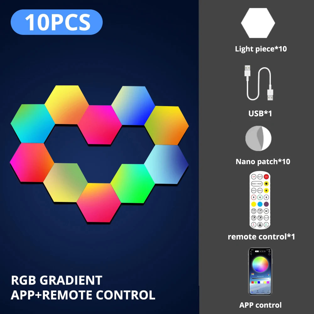 RGB Intelligent Hexagonal Wall Lamp Color-changing Ambient Night Light DYI Shape Music Rhythm APP Control For Game Room Bedroom