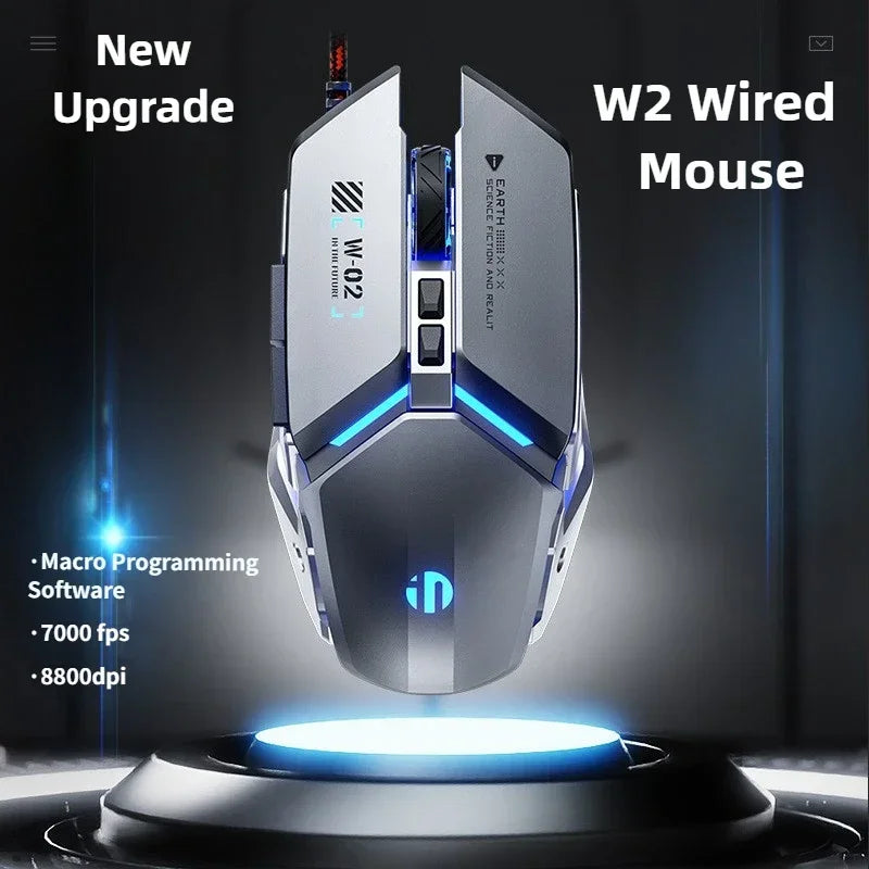 W2 USB-Gaming-Maus mit kabelgebundener Beleuchtung, mechanische Gamer-Mäuse im Metall-Stil, geeignet für PC, Desktop, Laptops, Tablet, Spiele, Büro
