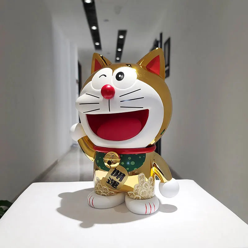 2023 New Kawaii Lucky Maneki-neko Doraemon Resin Mirror Plating Gk Toy Cute Desktop Decorative Birthday Gift For Store Opening