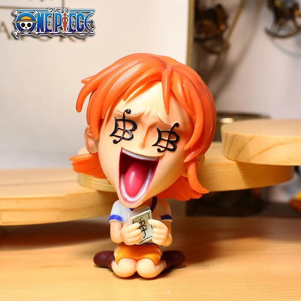 One Piece Chibi Big Head Statues - Luffy Zoro Sanji Nami Boa Hancock - Dashboard Ornaments, PC Case Decor, Collectible Figurines