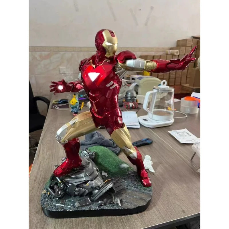 50cm Marvel Comics Figure Iron Man Can Glow Mk6 Resin GK Anime Collection Model Desktop Ornaments Holiday Gifts Children Toys