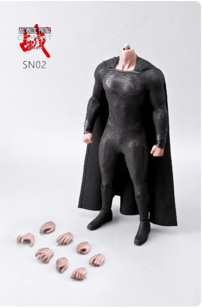 New Combat Suit Sn02 1/6 Scale Soldier Black Battle Suit With Cape Superhero Tight Body Fit Jumpsuit For 12inch