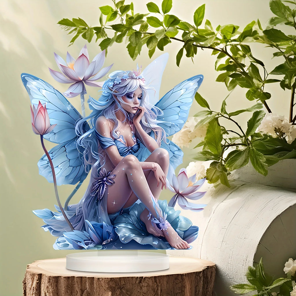 Acryl-Aufsteller mit Fee, kristallklare 2D-Engelsflügel als Regaldekoration, süße, verträumte Zimmerdekoration für Mädchen, Kawaii-Fantasy-Geschenk