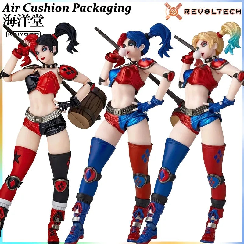Kaiyodo Genuine Revoltech AMAZING YAMAGUCHI Series Batman Harley Quinn Comics Red Blue Double Ponytail Action Figures Model Toys