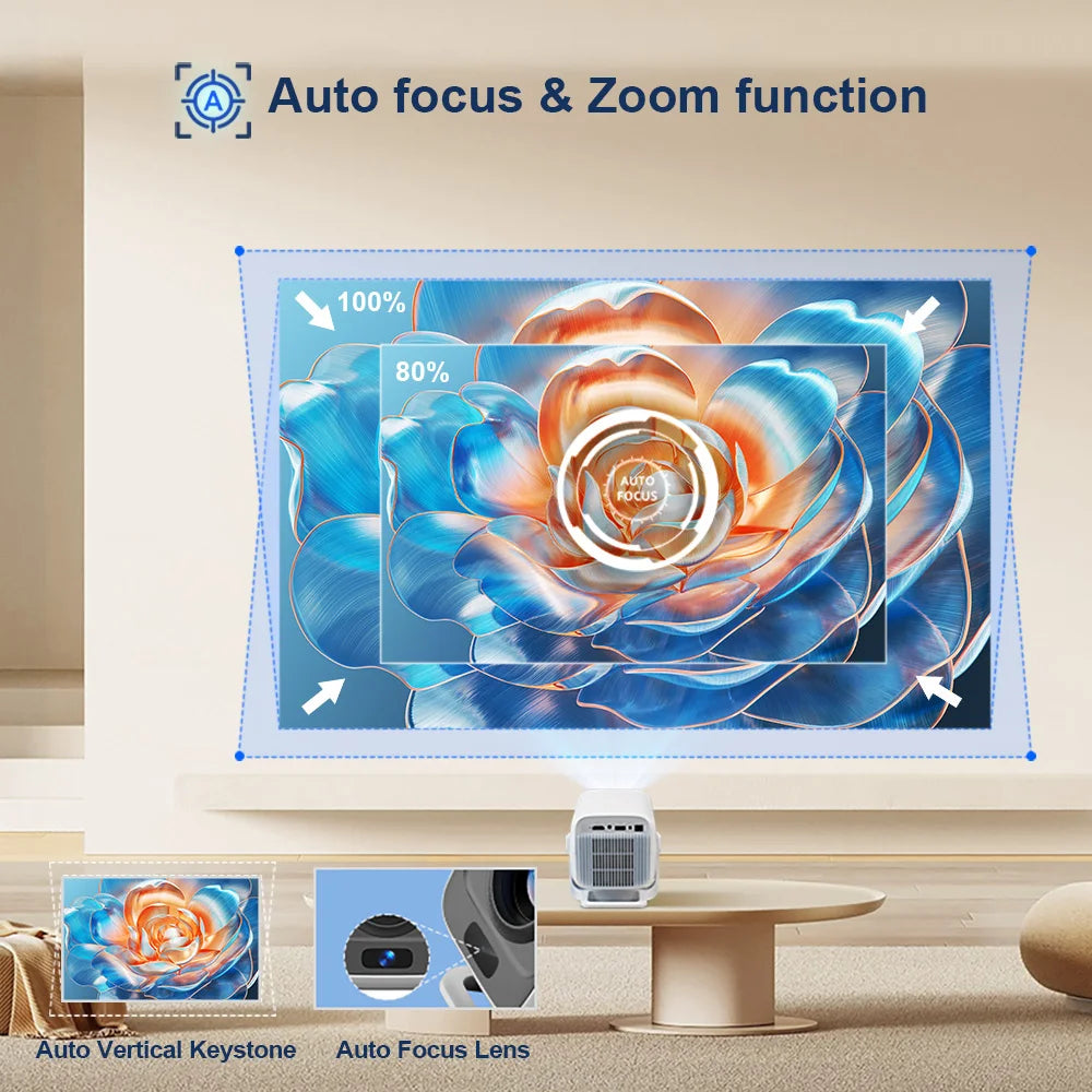 ThundeaL Autofokus PG370 Full HD 4K Projektor für Filme, WLAN, Android, Smart TV, Heimkino, Mini-Tragbarer Videobeamer
