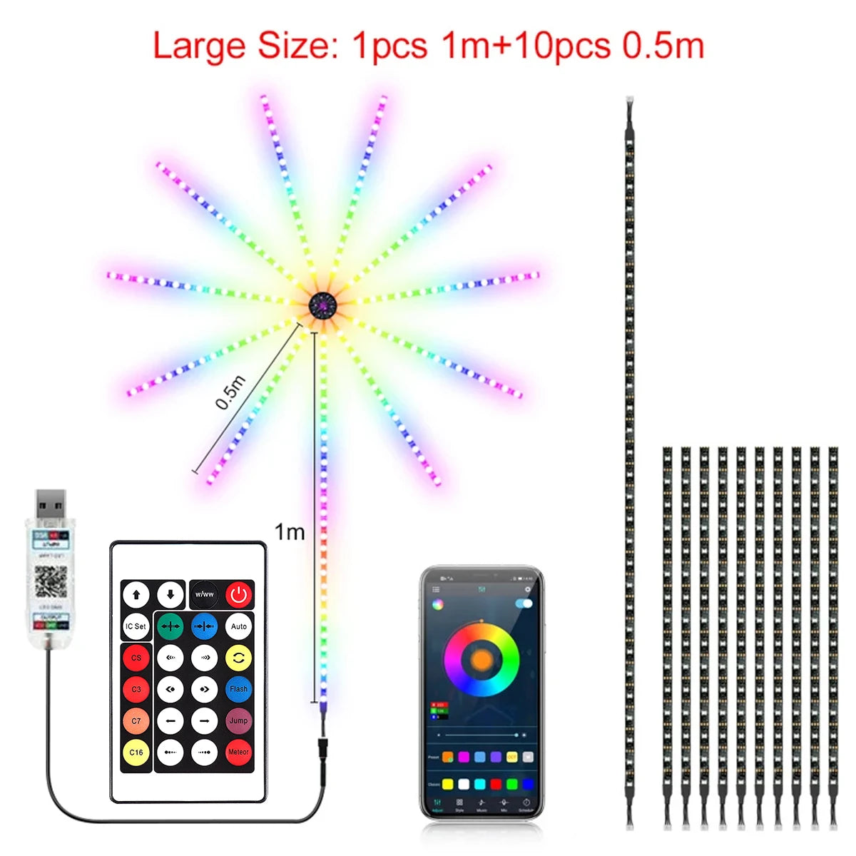 RGBIC Firework Strip Lights LED Bluetooth APP Control Neon Strip USB 5V Changing Smart Lamp Sync Music Bedroom Decor Dream Light