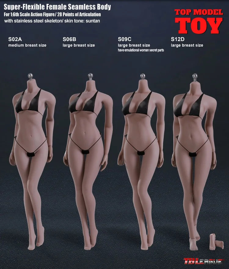 Tbleague Phicen 1/6 Weibliche Puppe mit superflexiblem Körper, ohne Kopf, sonnengebräunte/blasse Haut, kleine/mittlere/große Brust, 12 Zoll weibliche Actionfiguren