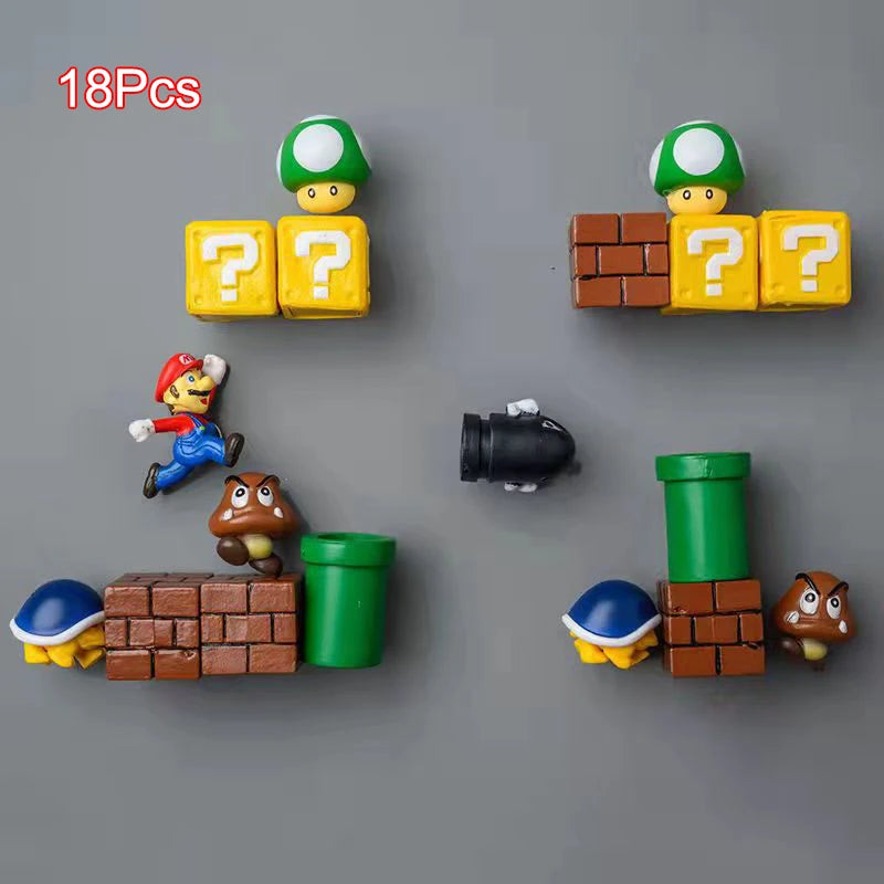Super Ma Bros DIY Fridge Scene 3D Magnets Refrigerator Decoration Bullet Mushroom Turtle Wall Sticker Set Home Collection Gift