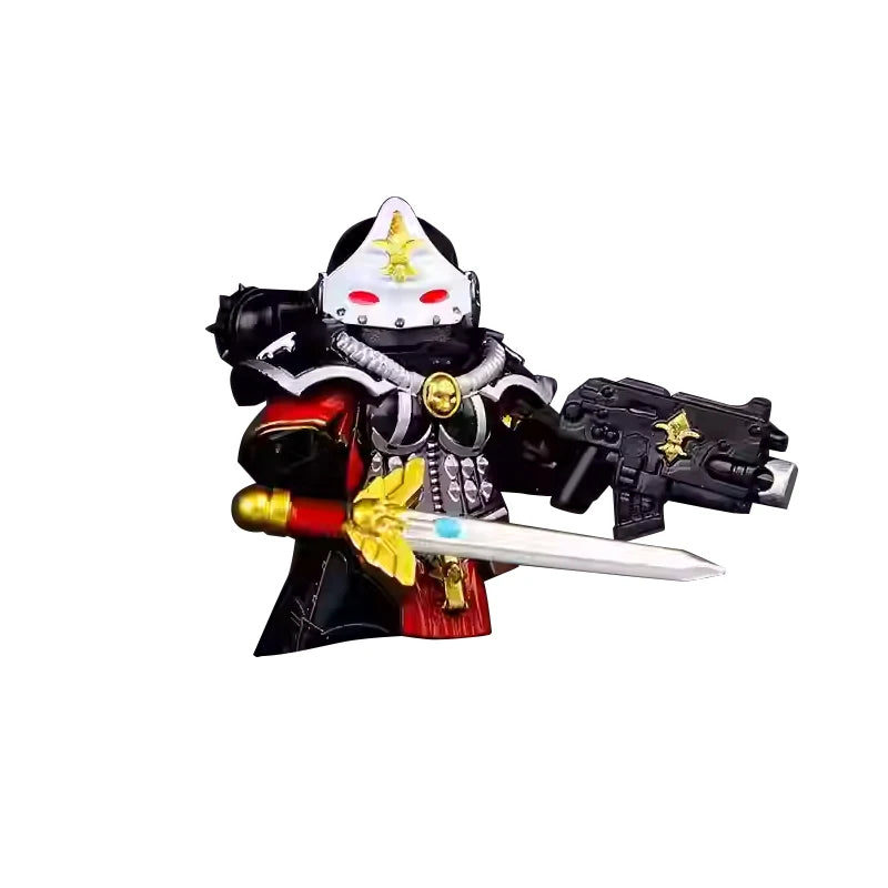 Medieval Knights War 10cm Poseable Collectible 40K Figure - Blue-Gold Armor Skull Face Design