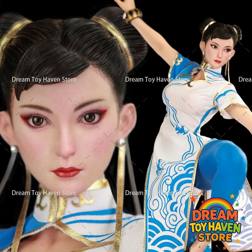 ‌STAR MAN 1/6 MS-011 Female Fighter Chun Li Blue Cloud Pattern White Cheongsam Edition‌ 12inch Action Figure Model