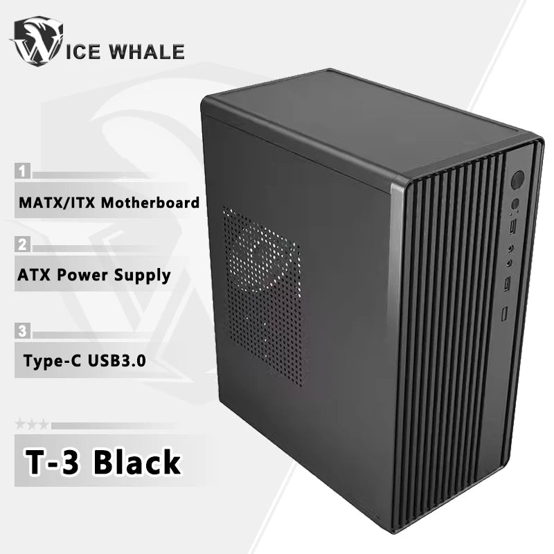 T-3 Mini-Computergehäuse mit ATX-Netzteil, geeignet für M-ATX/ITX-Mainboards, für einfache Mobilität, ideal für Büro und Geschäftsräume
