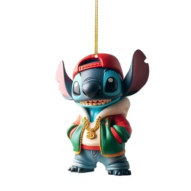 8cm Kawaii Anime Lilo&Stitch Acrylic Christmas Decoration Stitch Christmas Tree Home Hanging Car Bag Accessories 2D planar print