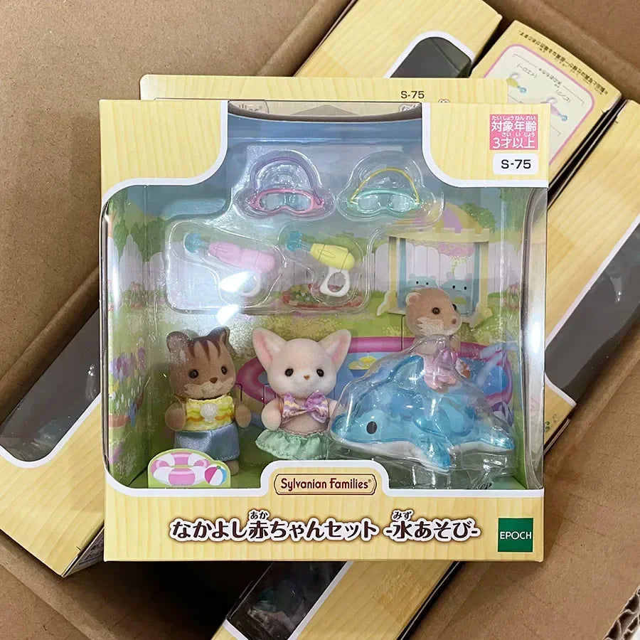 Sylvanian Families Anime Figure Baby Doll Set Kawaii Rainy Equipment Lop Baby Doll Room Ornaments Desktop Decoration Toy Gifts