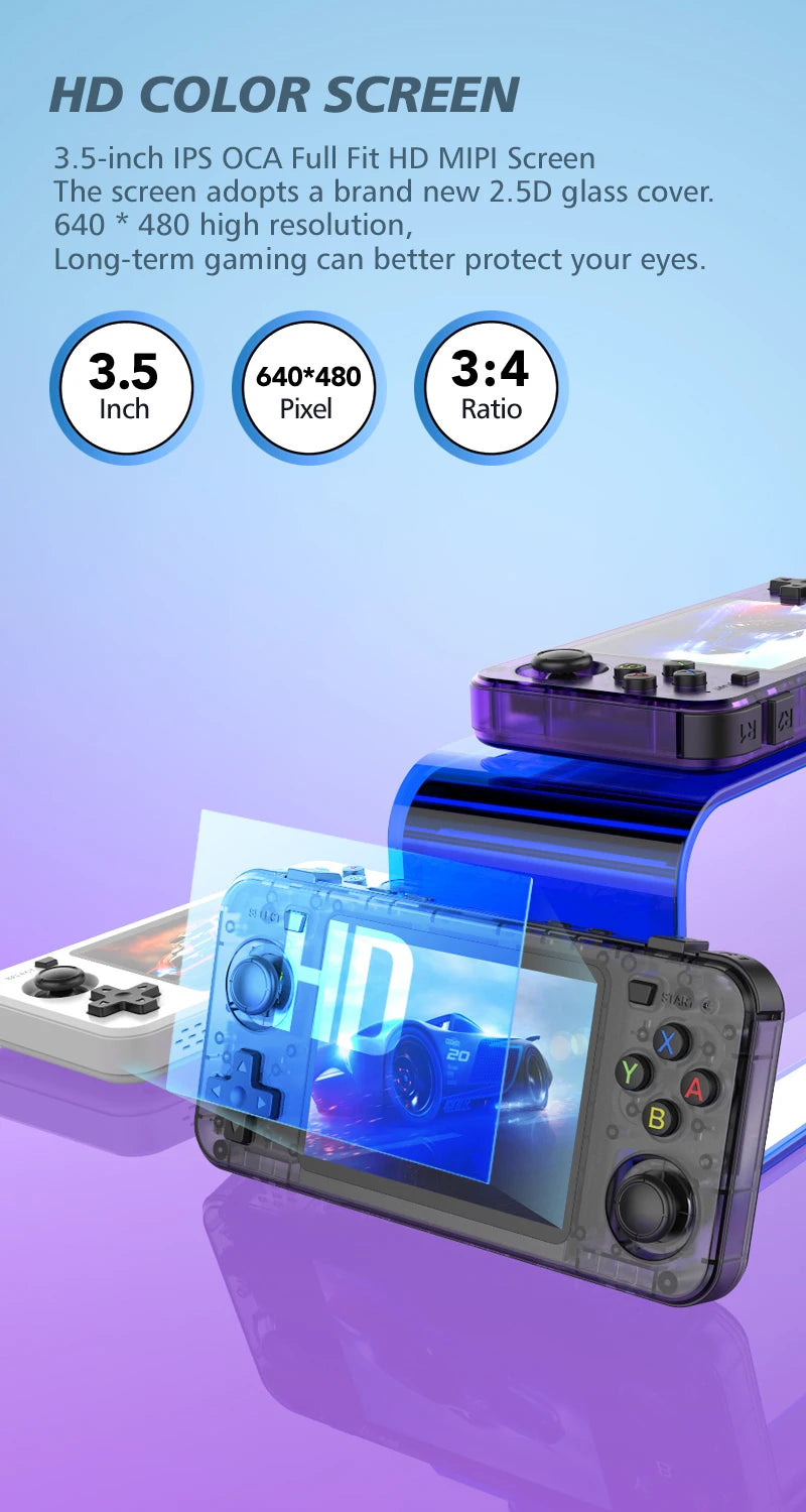 Neue R36H Retro-Handheld-Konsole Open-Source-Linux-System Klassische Spielkonsolen 3,5-Zoll-IPS-Bildschirm 64G Tragbarer Videoplayer 