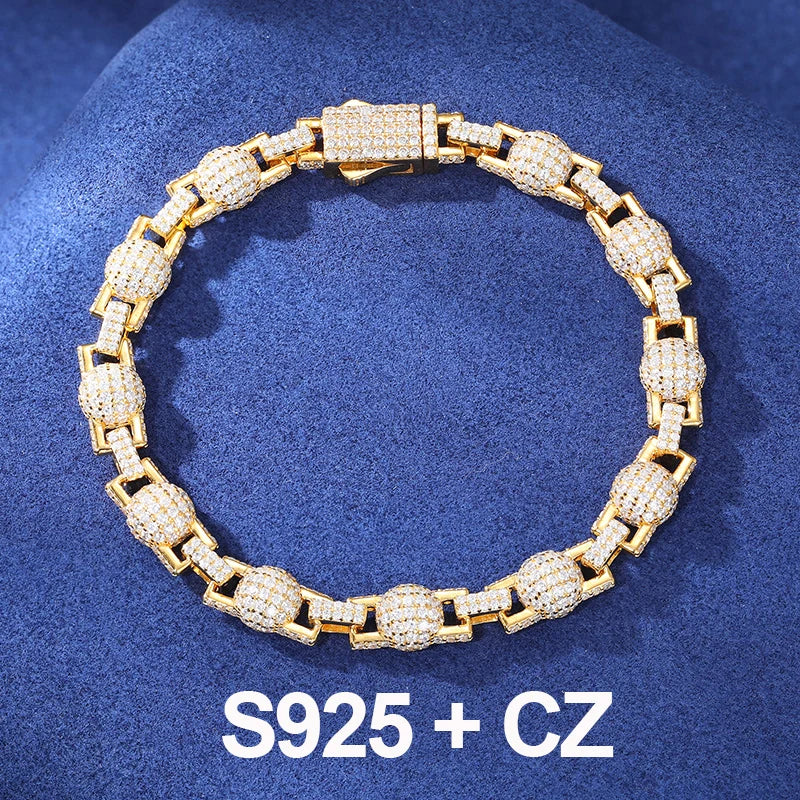 Mode S925 Iced Out Ball Bead Kette Full D VVS Moissanite Link Armband Für Frauen Hip Hop Rap Bling Schmuck Bling charms Geschenk