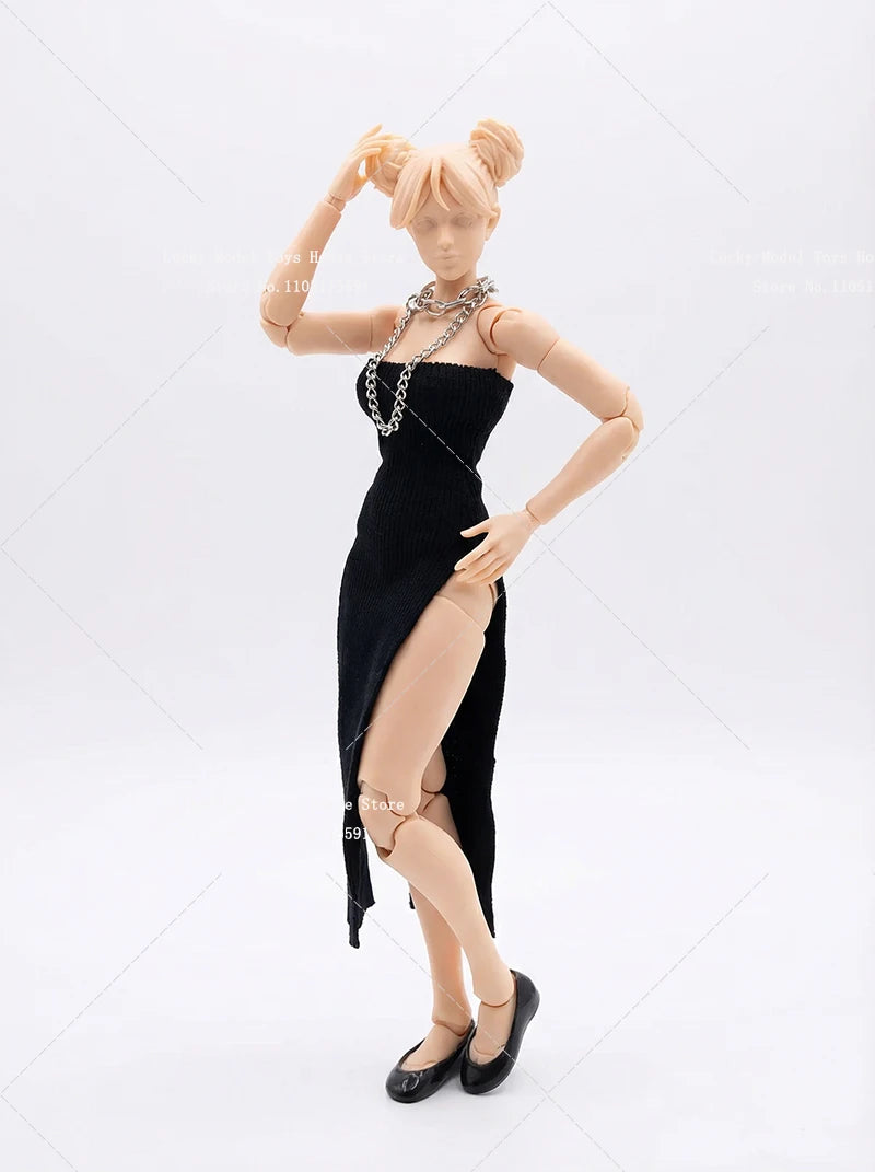 1/12 Mobile Suit Girl High Slit Cheongsam Dress Mini Necklace Flat Bottom Loafer Shoes Toys Accessory For 6" Romankey Body