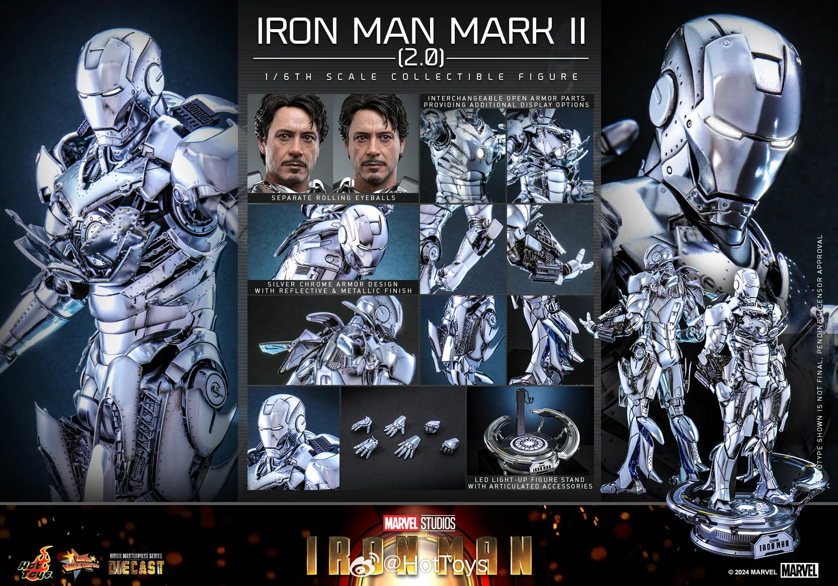 Hot Toys MMS733D59 Iron Man Mark 2 (2.0) 1:6 Scale Alloy Collectible Doll Movable Model Toy Gift Ornaments