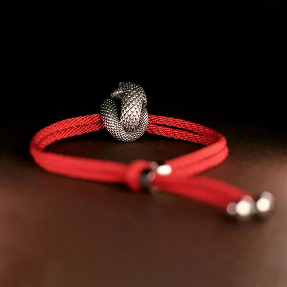 925 Sterling Silber Vintage Schlangenanhänger Gratis mit verstellbarem 13-18CM Seilkettenarmband für Frauen Männer Schmuck