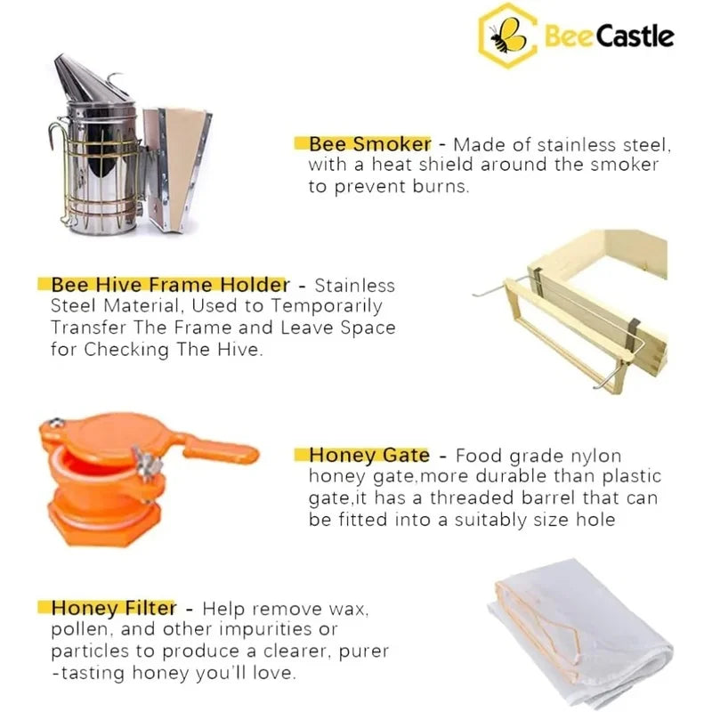 10-Frame Bee Hive Starter Kit with 100% Beeswax Coating - Complete Beekeeping Supplies for Beginners