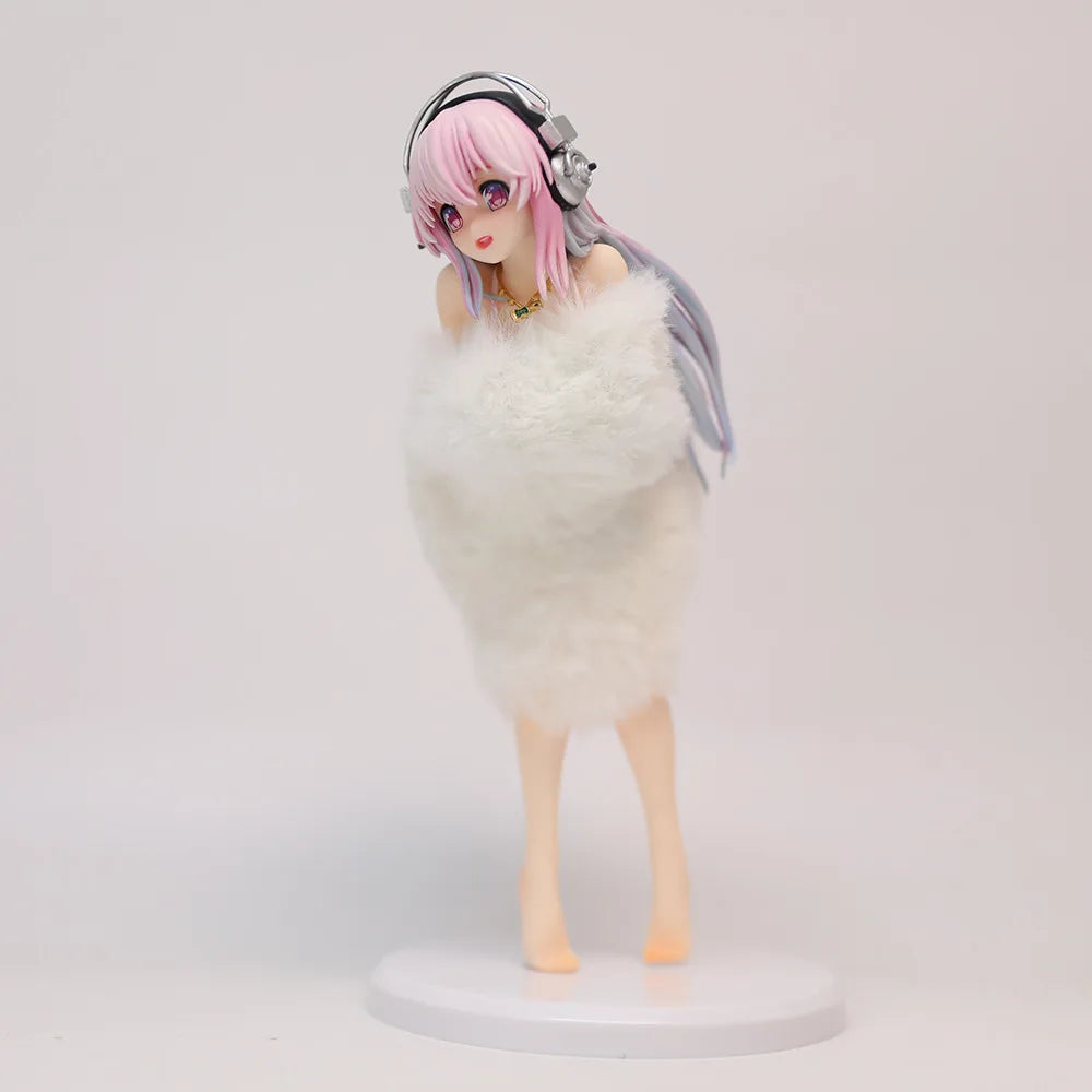 Super Sonico Anime Figure Pvc Collectible Model Fluffy Fur Bikini Style Desktop Decoration Ornament For Anime Collectors