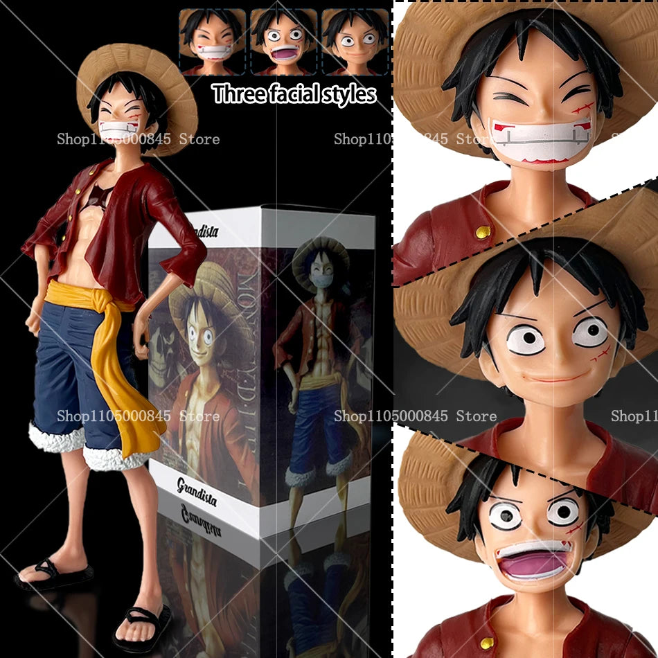 28cm One Piece Monkey D Luffy Anime Figure Toys Confident Smiley Luffy Three Form Face Changing Action Figurine PVC Model Dolls
