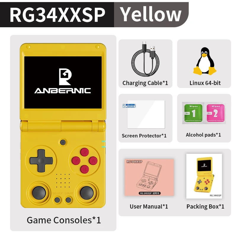 Anbernic RG34XXSP Flip-Handheld-Spielekonsole 3,4-Zoll-IPS-Bildschirm Linux 64-Bit 3300 mAh WIFI Zusammenklappbarer Retro-Video-Gaming-Player