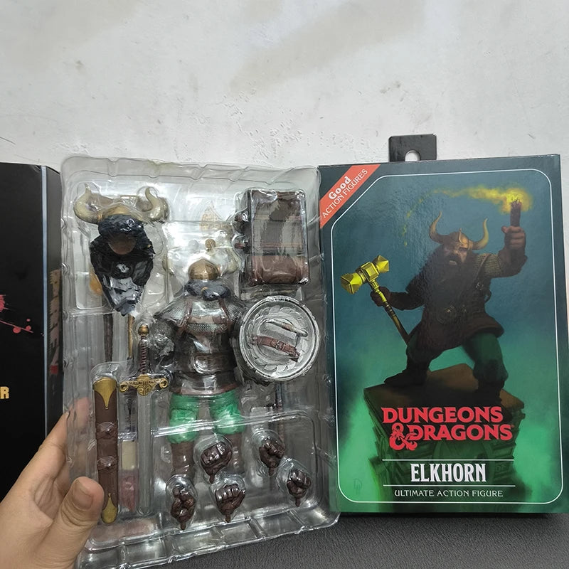 Original Neca Dragon And Dungeon Anime Figure Dwarf Warrior Elkhorn Action Figures Handheld Model Toy Collectible Birthday Gifts