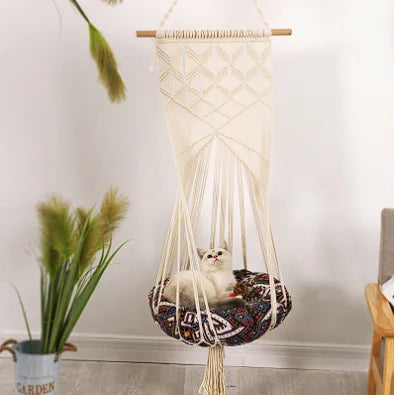 Handwoven Cat Macrame Hanging Sleep Hammock Pet Swing Bed For Cat And Dog