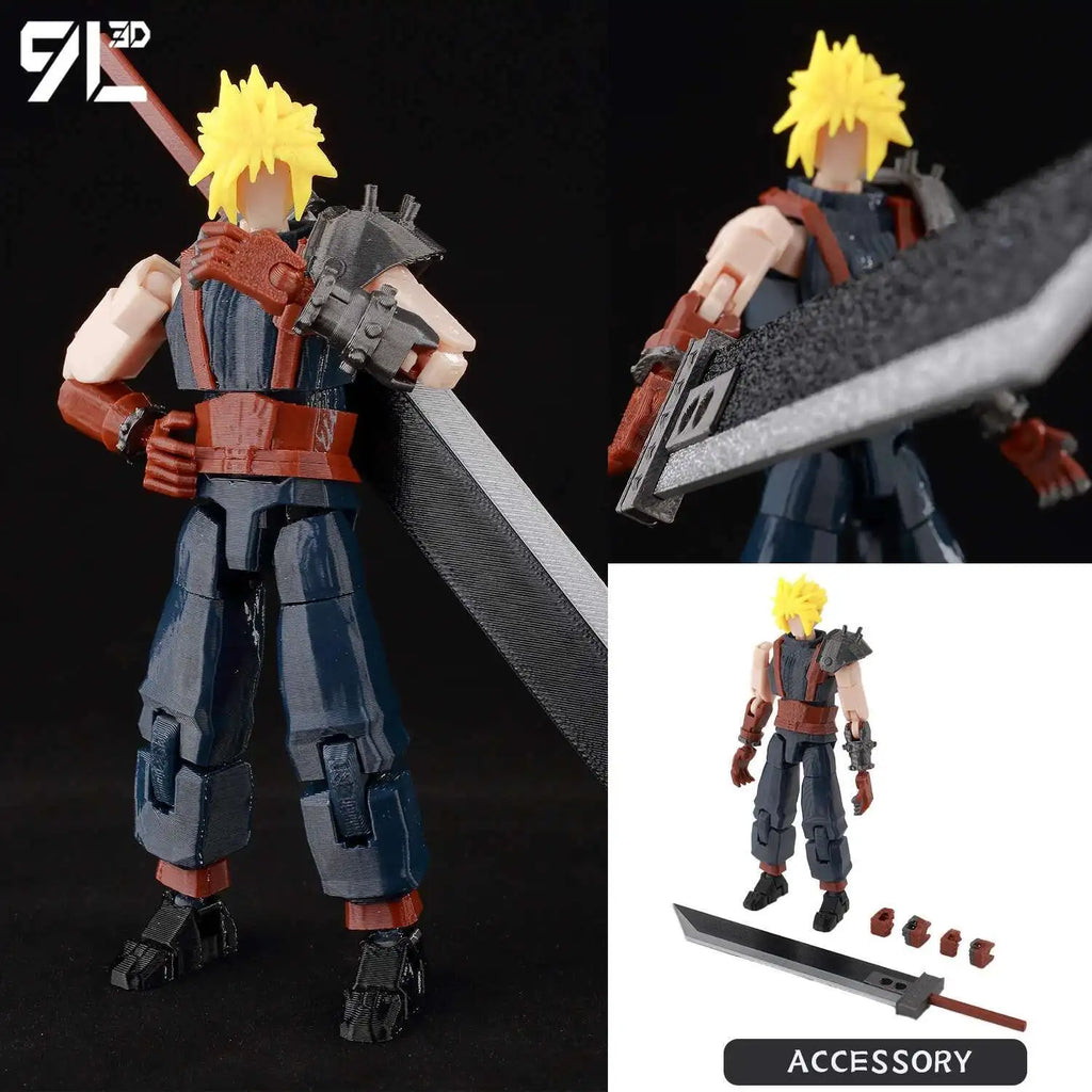 9L3D Cloud FFVII Figure Buster Sword Multi-Joint Articulated Lucky Dummy 13 Anime Action Model Posing Display Children Games toy