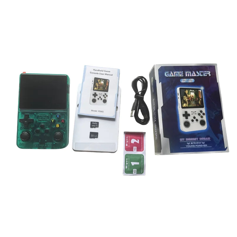 Console R36s 128gb Retro Handheld Video Game Console 3.5inch for Kids Gift with Protective Case and r36s Screen Protecter