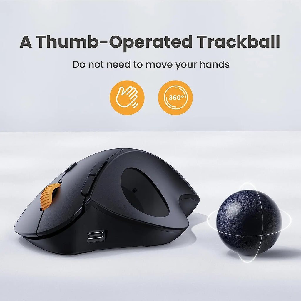 ProtoArc EM04 Trackball-Maus, kabellos, wiederaufladbar, ergonomisch, vertikal, Bluetooth-Mäuse für Computer, PC, iPad, Mac, Windows, Android
