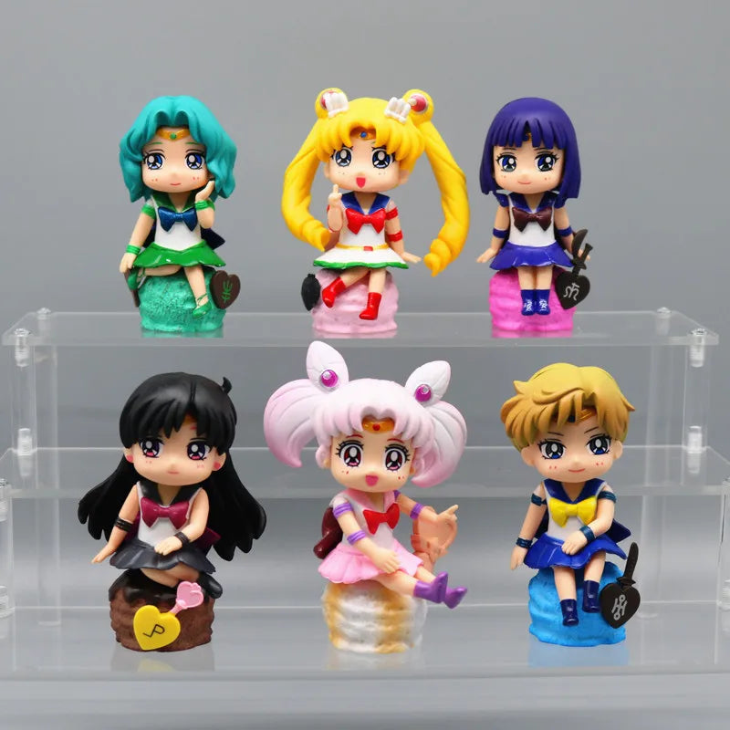 5PCS Anime Sailor Moon S Figure Cartoon Figuarts Mini Kaiou Michiru Tomoe Hotaru Meiou Setsuna Toys For Girls Model Gift Dolls