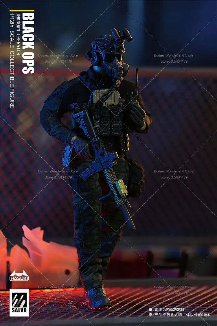 In Stock HASUKI SA01 1/12 Scale Male Soldier Black Ops SALVO Series Unkown Operator 6inch Action Figure Doll Collection