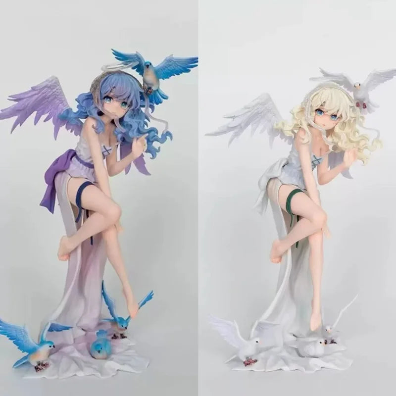 New 27cm Chinese Original Anime Angel Girl Figure With White Wings & Doves Collectible Model Toy Halloween Christmas Gift