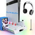 Für PS5/PS5 Slim/PS5 Pro Ständer mit Kopfhörerhaken, PS5-Kühlständer und Controller-Ladestation mit 3-stufigem Kühllüfter