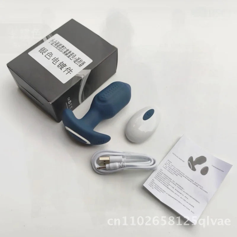 Kleiner King Kong Silikon-Analplug mit kabelloser Fernbedienung, rotierender Twist-Vibration, App-Masturbator, Unisex-Sexspielzeug, Schwarz/Blau