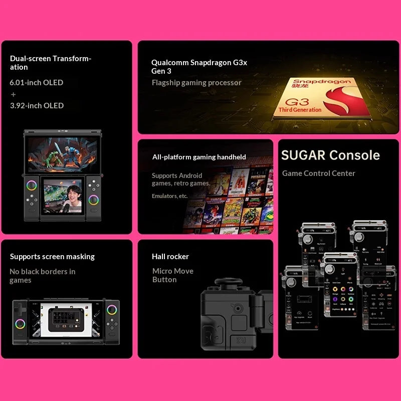 Onexplayer Onexsugar Sugar 1 Handheld Game Console Dual Screen Retro Pixel Gamepad Hall Joystick Oled G3 Gen3 Bluetooth Wifi