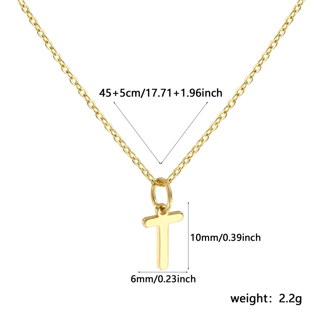 Brass " A-Z " Minimalist Capital Pendant Necklace 18K Real Gold Plated Alphabet Initial Letter Name Jewelry For Women Gift