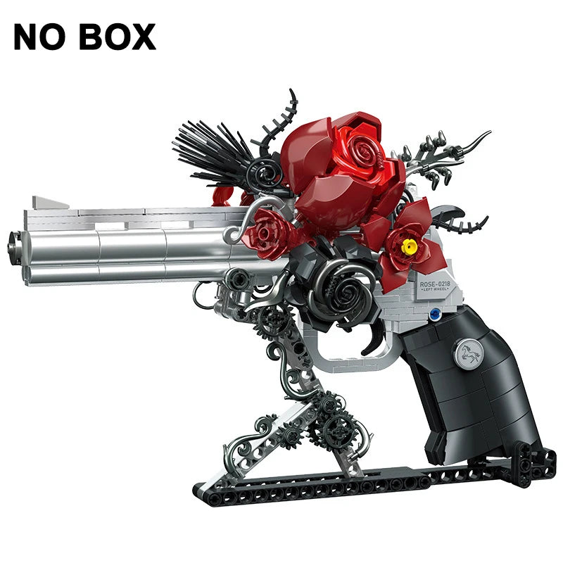 MOC Mechanical Retro Rose Revolver Building Blocks West Cowboy Pistol Guns Flowers Bricks Toys Collection Ornaments Kids Gifts