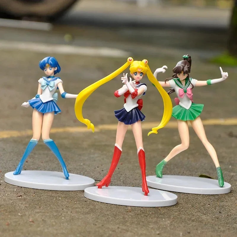 5pcs-Set Sailor Moon Action Figure Q Version Kawaii Sailor Mars Jupiter Mercury Venus  Model Toy Collection Doll Desktop Decor