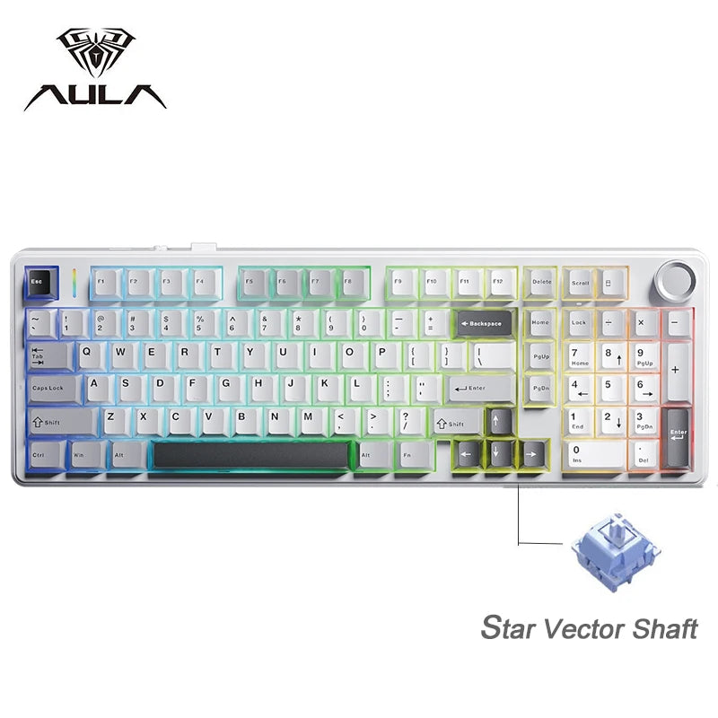 AULA F99PRO Gaming Mechanical Keyboard 99 Key Three Mode Wireless Hot Swappable Gasket Structure Custom Keyboard with Media Knob