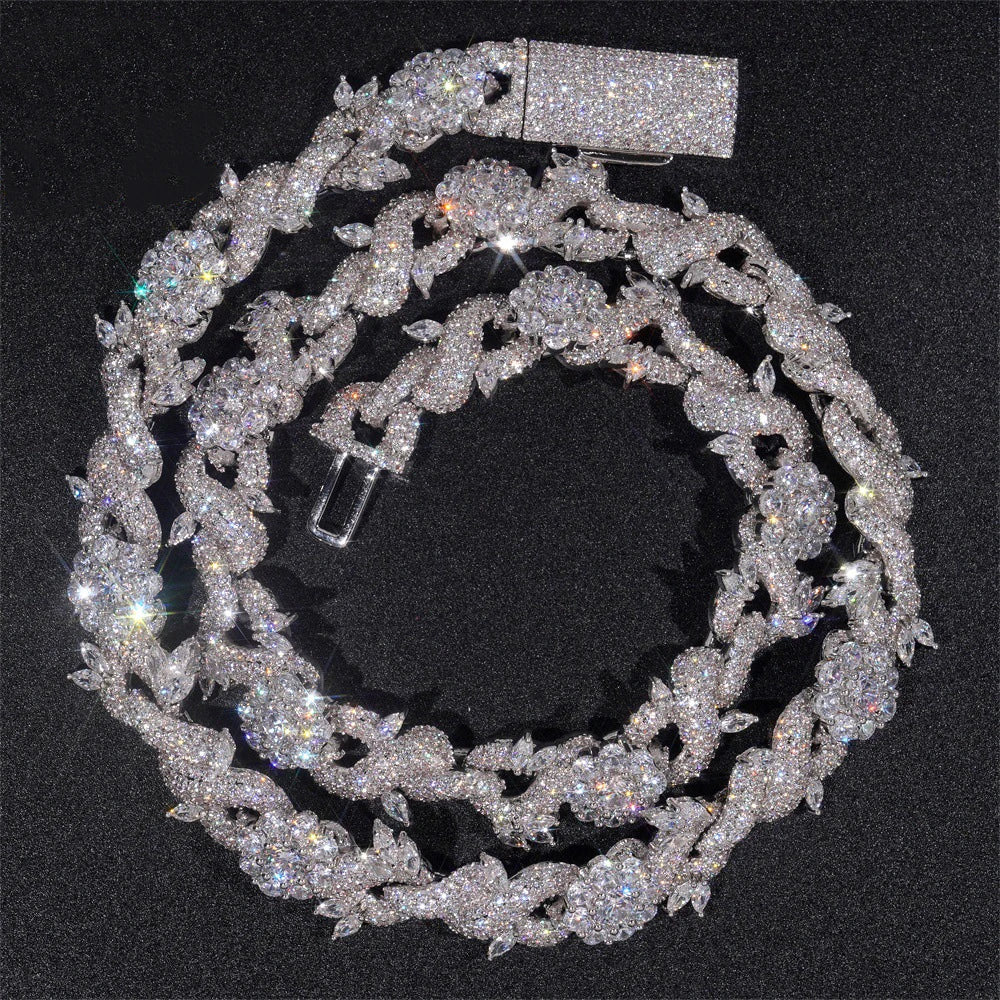 13mm 5A Zircon Thorn Flower Necklace Iced Out Link Cuban Bling Necklace For Men And Women Fashion Hip Hop Jewelry Drop Shipping