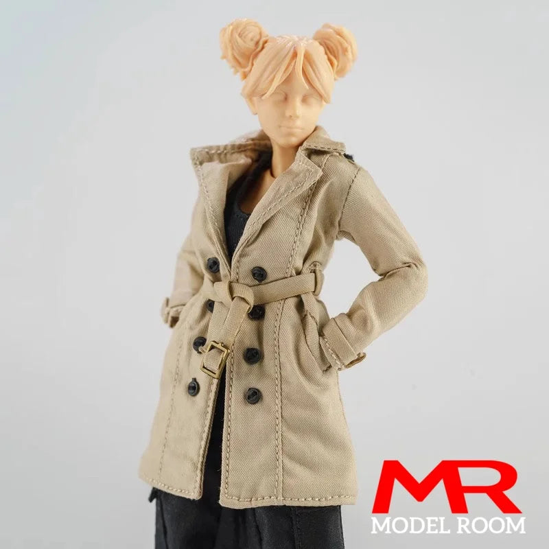 1/12 Scale Female Trench Coat Windbreaker Clothes Model Fit 6'' Asi 2.0 OB11 BJD Romankey Soldier Action Figure Body Dolls