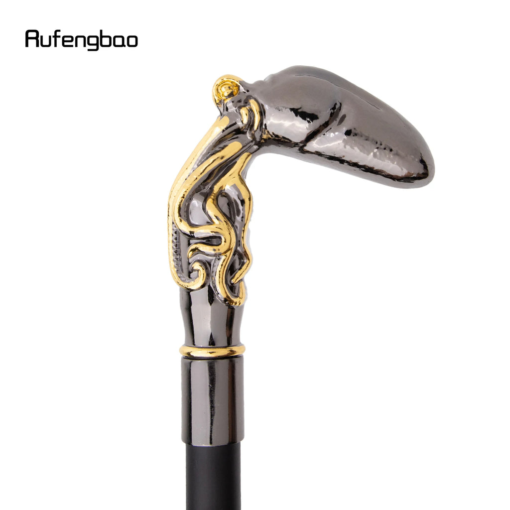 Golden Black Octopus Fish Squid Walking Cane Fashion Decorative Walking Stick Gentleman Elegant Cosplay Cane Knob Crosier 93cm
