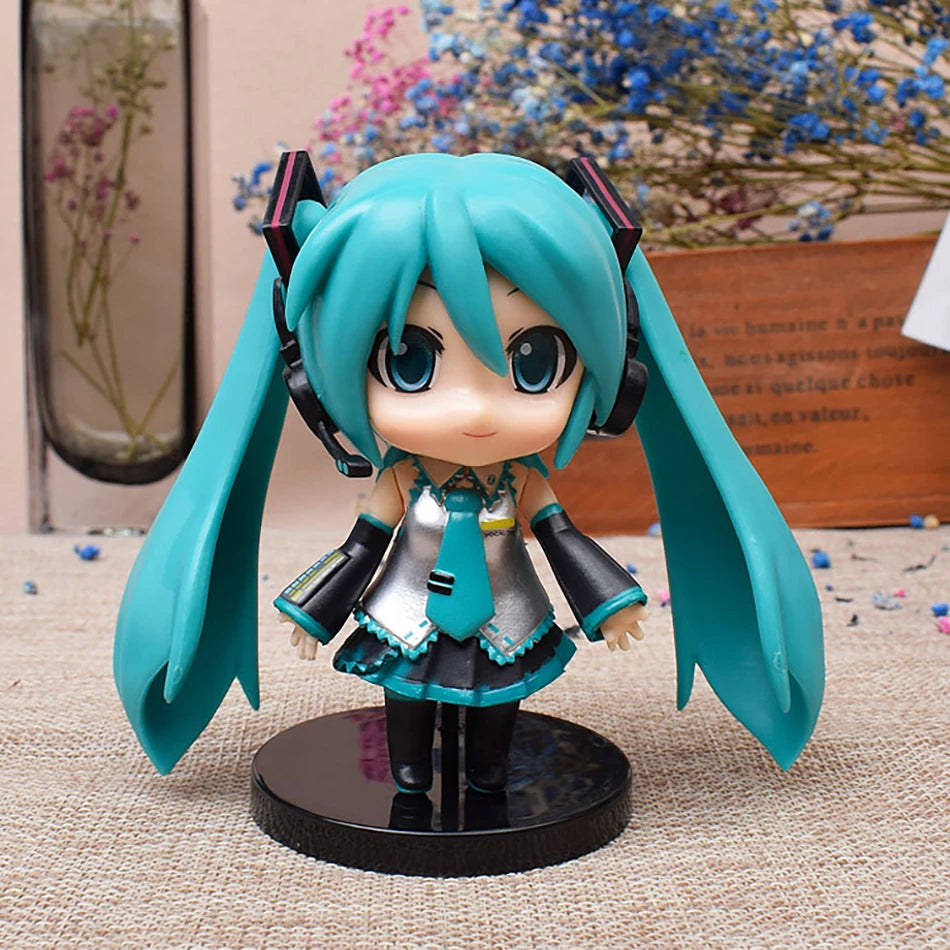 3Pcs Anime Q Version Figure Cute Girl Mini Ornaments Kawaii Pink Green Hatsune Home Desk Decoration Adult Toys Kid Birthday Gift