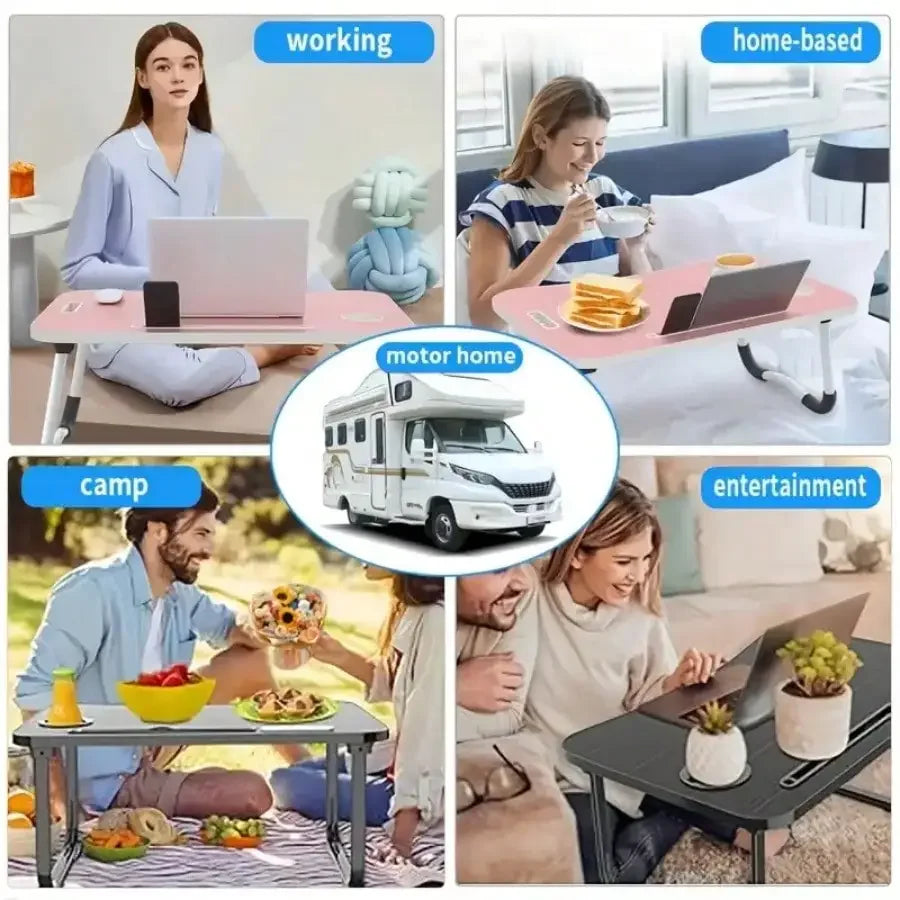Tragbarer Laptop-Schreibtisch mit Getränkehalter, Tablet-Steckplatz und Hebegriff – faltbarer Laptop-Tisch zum Arbeiten,