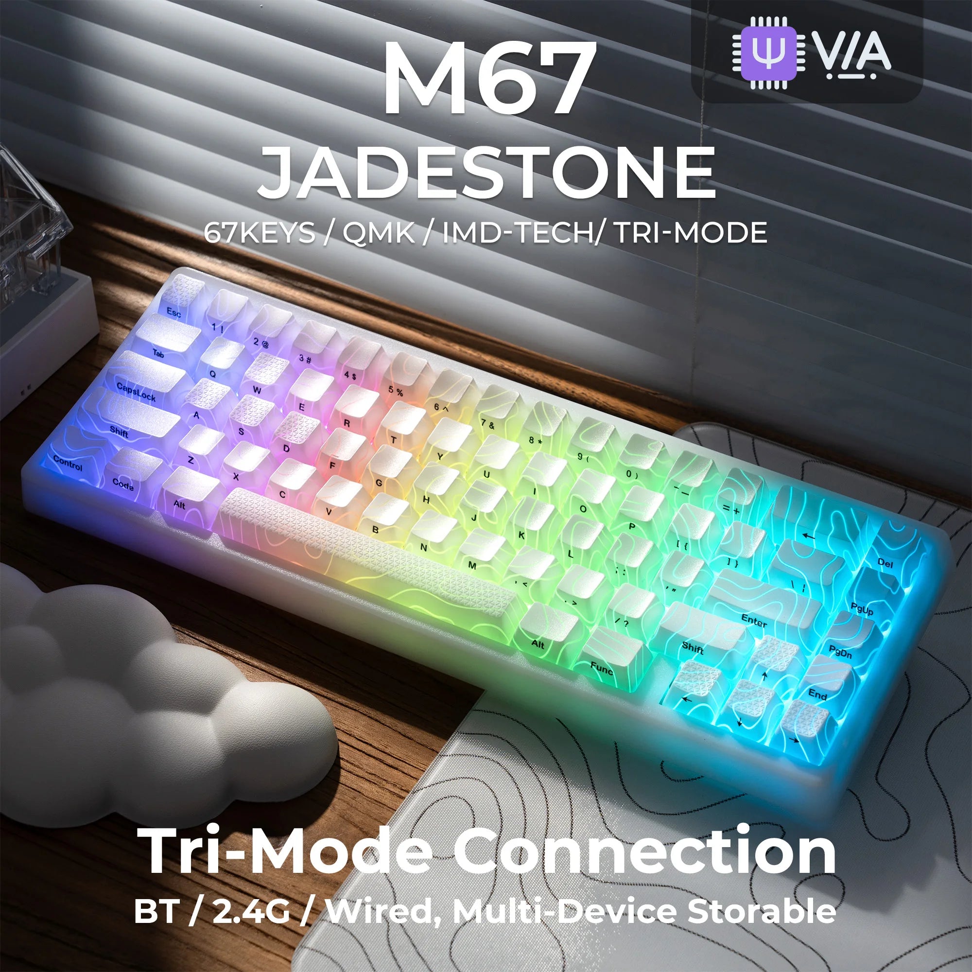 XVX M67 JadeStone Mechanical Keyboard With IMD-Tech Keycaps Hot Swappable Gasket Design Tri-Mode Custom RGB Backlight Keyboard