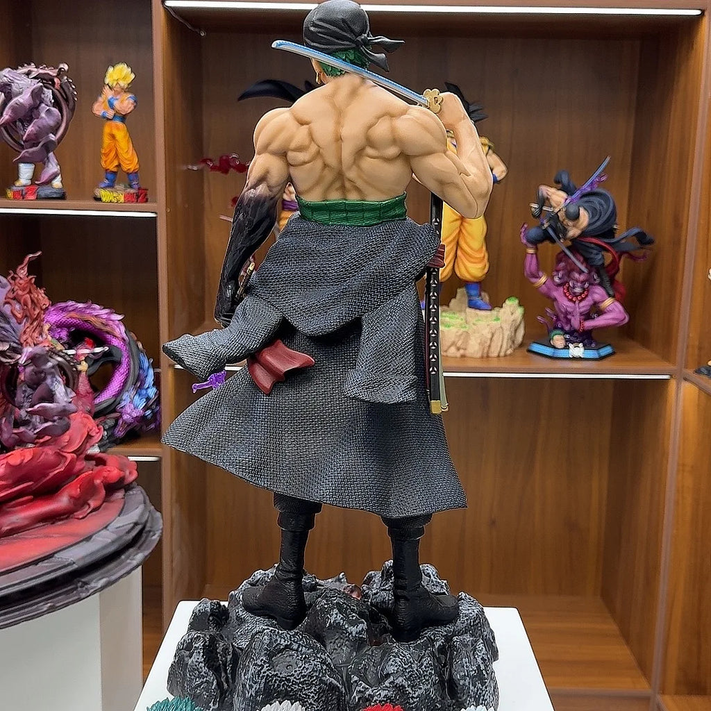 50 cm Anime One Piece Tragemesser Roronoa Zoro 5 Austauschbare Köpfe Statue Modell Figur Sammlerstück Ornament Spielzeug Geschenk