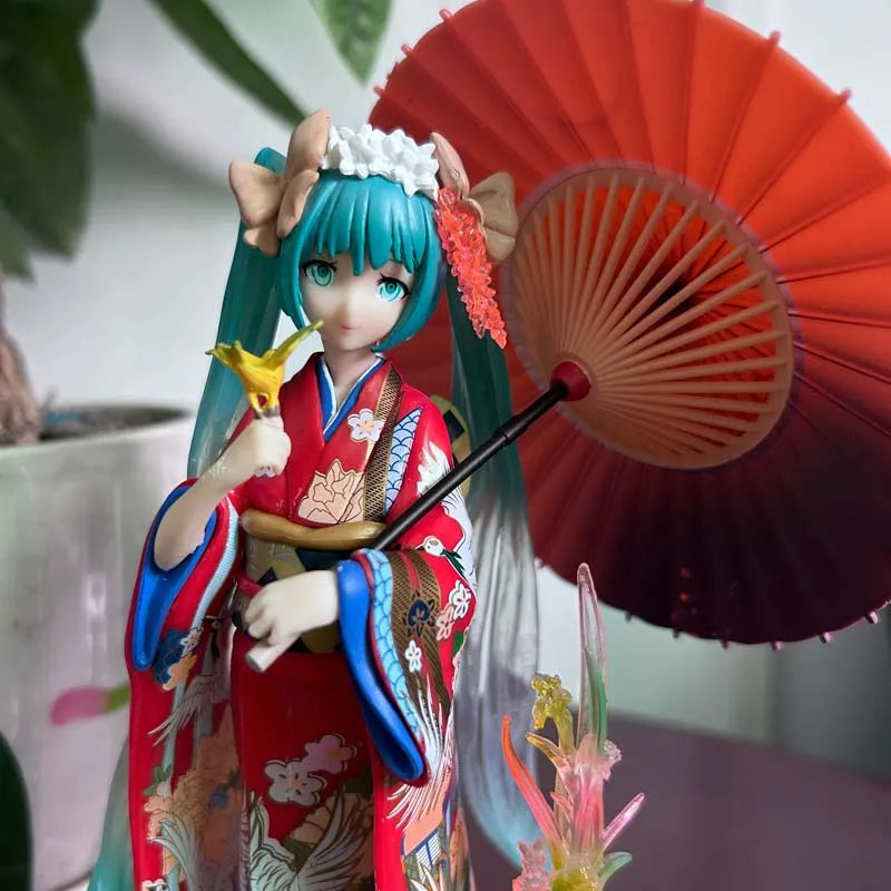Anime umbrella Kimono Stronger Hatsune Miku Figure Girl Statue Toys Gift Kawaii Cute Doll Desktop Ornament Christmas Present